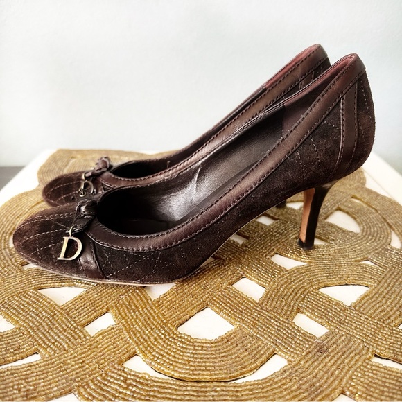 Christian Dior Chocolate Dark Brown Suede Round Toe Heels - Picture 6 of 11